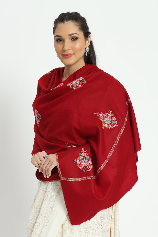 Sozni Hand Woven Pashmina Shawl Sangria Red