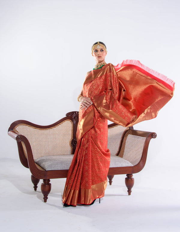 Kanjeewaram Hand woven Bridal Brocade Pure Silk Bridal Saree Brilliant Red