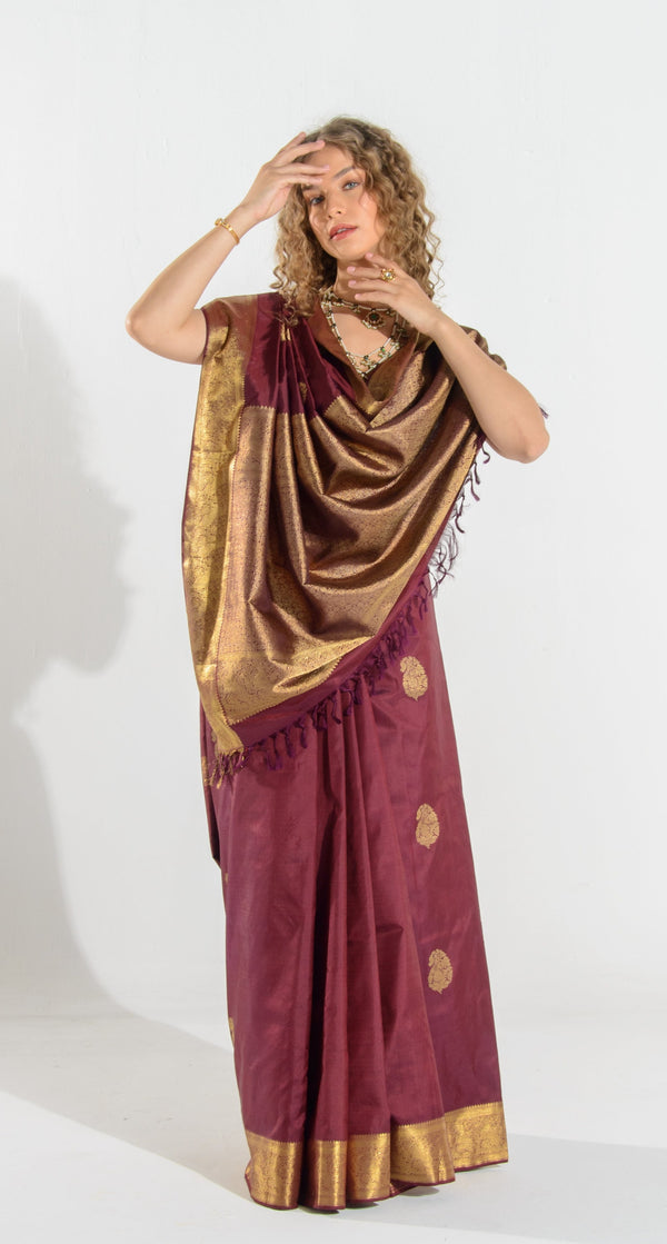 Kanjeevaram Hand woven Pure Silk Saree Deep Maroon