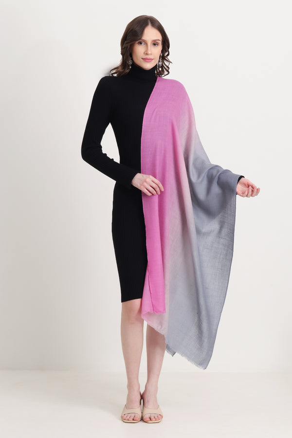 Hand Woven Ombre Pashmina Stole Slate Grey and Super Pink