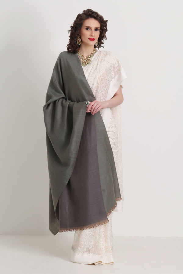 Hand Woven Dorukha Pure Pashmina Shawl Fog Grey Mink Grey