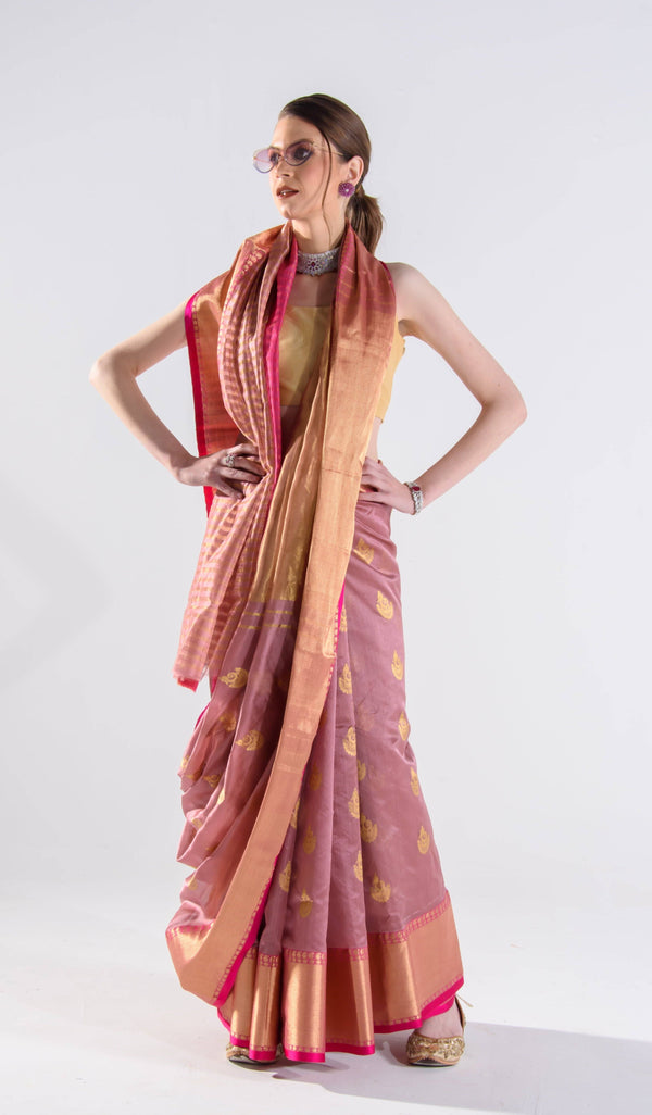 Chanderi Hand woven Eknaliya Pure Soft Silk Exclusive Saree Soft Pink